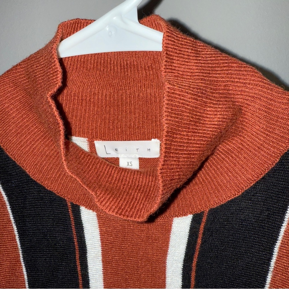 Leith Nordstrom Striped Turtleneck Orange Black White Vertical Stripe Sweater